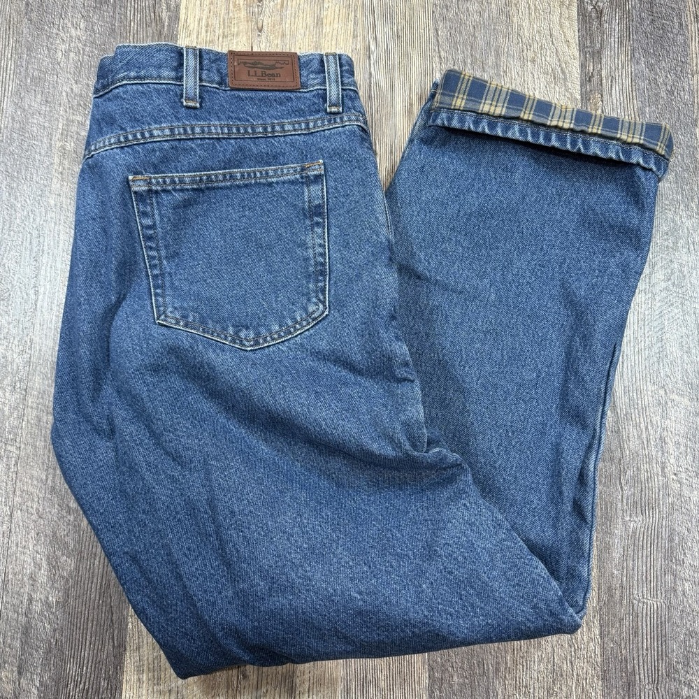 LL Bean Jeans Mens 40x32 Blue Natural Fit Denim Zip Fly Flannel Lined Workwear